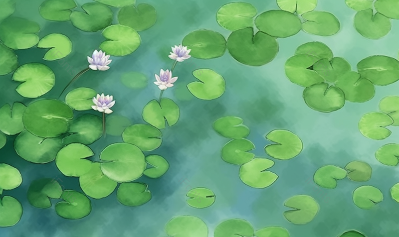 池塘里的荷花手绘插画背景图,插画/手绘图,插画/手绘图库,插画/手绘图下载,插画/手绘